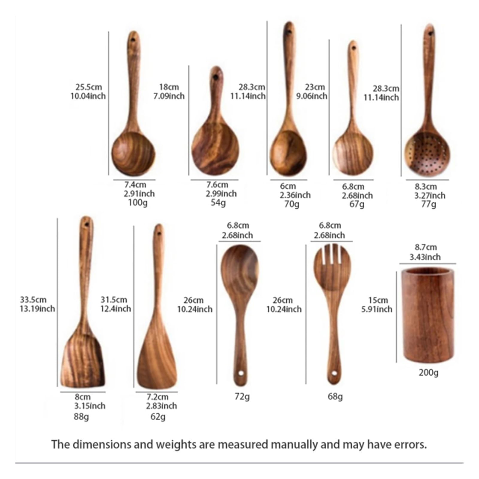 Küchenutensilien-Set aus Holz, bestehend aus Pfannenwender, Löffel, Salatgabel, Rührlöffel, Backutensilien und Aufbewahrungseimer.(5Pcs)