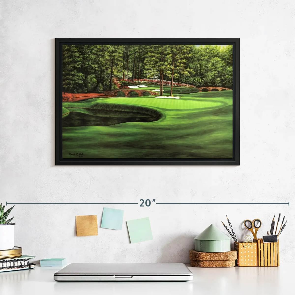 ElephantStock Augusta National 11th Hole I Wall Art - Horizontal Framed Canvas - 1-Piece Living Room Wall Decor - Painting Sports Canvas Print - Green and Brown Decor by Marci Rule - 13" X 9"