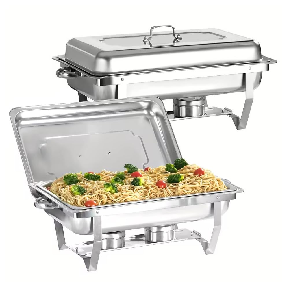Chafing Dish INOX Buffet Chauffant Chauffe-Plat en Acier Inoxydable Rectangulaire pour Buffet Restaurant Pique Nique, réservoir à Combustible, Cadre Pliable (55 x 35,5 x 26 cm (2 pièces) (3))