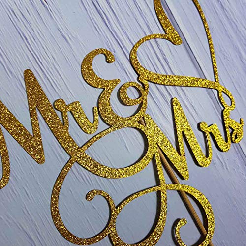 Jieein Mr And Mrs Cake Topper, Bride And Groom Sign Wedding, Engagement Cake Toppers Decorations, Double-Faced Gold Glitter #TOP2