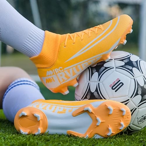 Iubeibei Mens Athletic Hightop Cleats Soccer Shoes Football Team Turf Shoes Men's Football Shoes Cleats Fg/Ag Youth Professional Spikes(Yellow) #TOP6