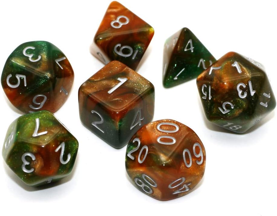 Dice DND Green Mix Brown RPG Dice Set Fit Dungeons and Dragons(D&D) Pathfinder Role Playing Games 7 Polyhedral Glitter Dice Set
