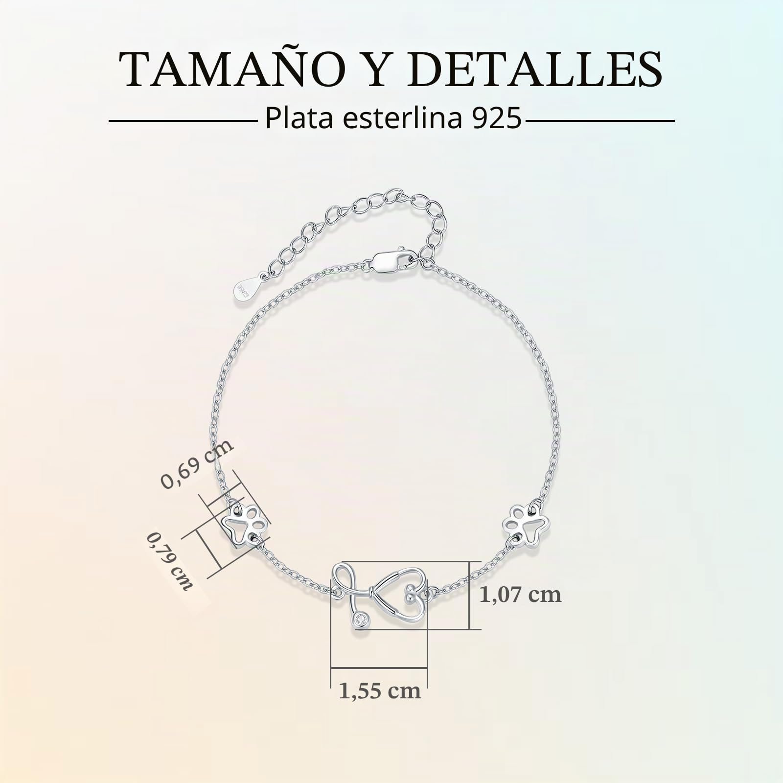 YFN Pulsera veterinaria de plata de ley 925 con dije veterinario, pulsera con diseño de huellas de huellas de estetoscopio, joyería veterinaria para mujeres y niñas, regalos para estudiantes