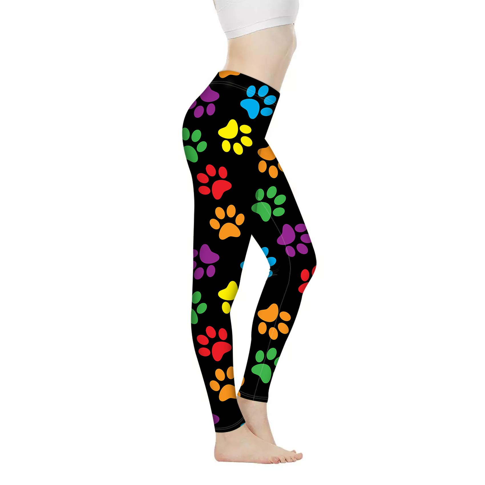 Biyejit Women's Colorful Paw Print Leggings High Waisted Tummy Control Yoga Pants Workout Running Legging