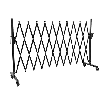 Industrial Expandable Barricade Folding Security Gate, Retractable Folding Barrier Gate with Casters Accordion Garden Yard Fence Portable Dog Gates with Lock and Protecting Cap Black, 130in