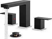 Vista 16 de FORIOUS Grifos de baño negros de 3 agujeros, grifo de lavabo de baño negro mate de 8 pulgadas de ancho, 2 manijas para fregadero de baño con drenaje