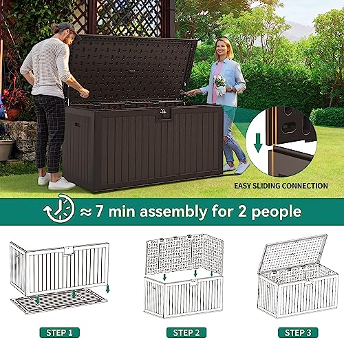 Yitahome Xxl 230 Gallon Large Deck Box,Outdoor Storage For Patio Furniture Cushions,Garden Tools And Pool Toys With Flexible Divider, Waterproof,Lockable (Brown) #TOP7