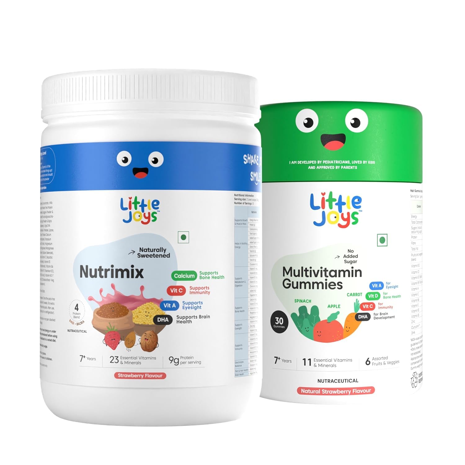 Little Joys Immunity Boosting Kit (7-12 Years) |Strawberry Nutrimix 350g & Multivitamin Gummies 30N| For Overall Health & Development |With Ragi, Bajra, Vitamin A, C, D3, B12, Zinc & DHA| No Preservatives