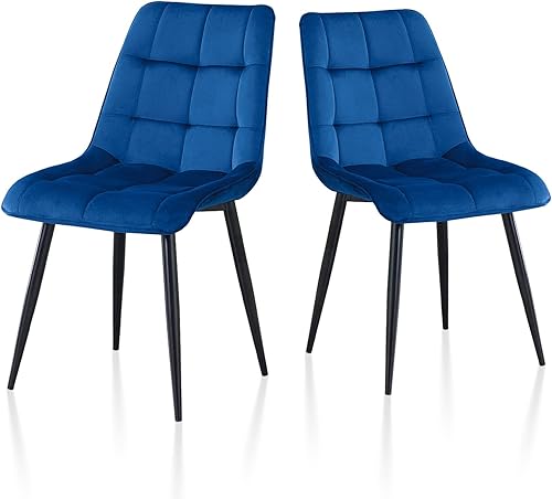 TUKAILAi Juego de 2 sillas de comedor de terciopelo sin brazos, asiento tapizado suave y cómodo de mediados de siglo, sillas auxiliares modernas con