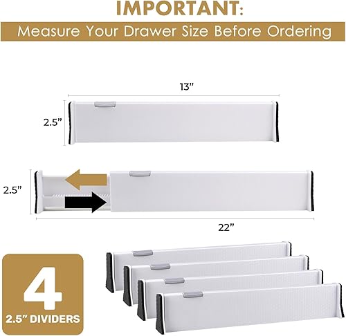 Miniatura 2 de RAPTUROUS Divisores para cajones ajustables, para ropa, tocador, cocina, oficina, agarre fuerte y resistente, extremos suaves, 2.5 pulgadas de alto,