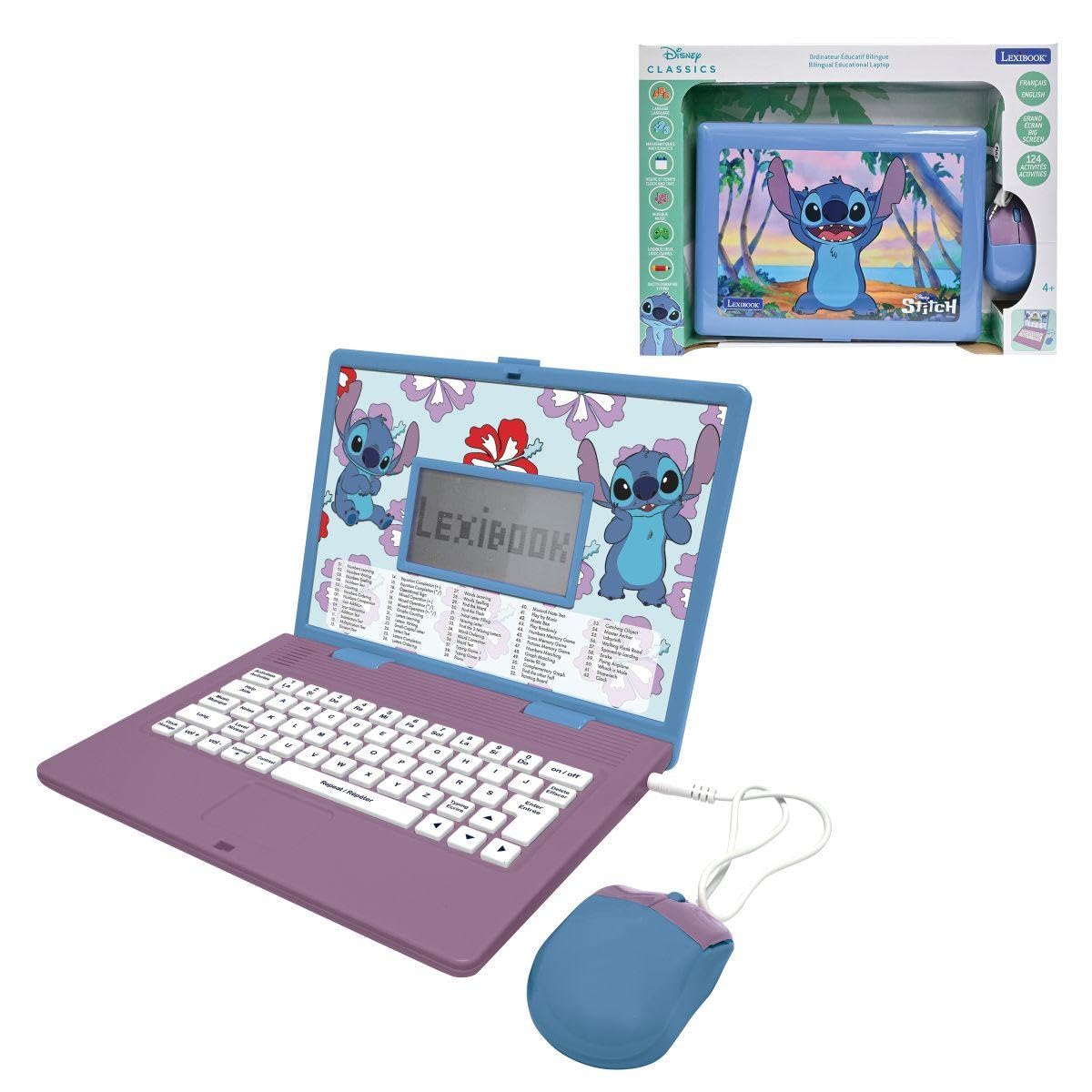 Lexibook Disney Stitch - Ordenador portátil Educativo bilingüe inglés/francés, 124 Actividades de Idioma, Escritura, matemáticas, lógica, música y Juegos, niños y niñas, JC598Di1LXB