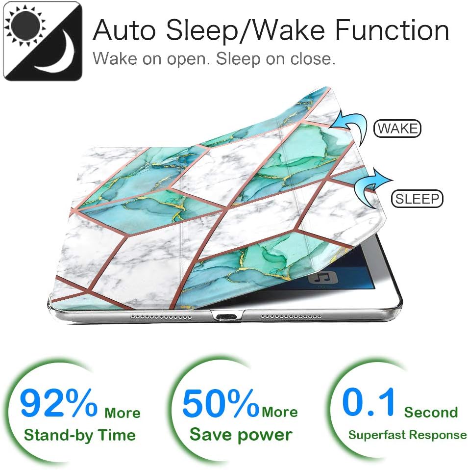 DuraSafe Cases iPad 10.5 Inch Air 3 [ Air 3rd 2019 ] Generation MUUL2LL/A MUUK2LL/A MUUJ2LL/A MUUT2LL/A MUUR2LL/A MUUQ2LL/A Ultra Smart Auto Sleep/Wake Printed PC Cover - Marble Green