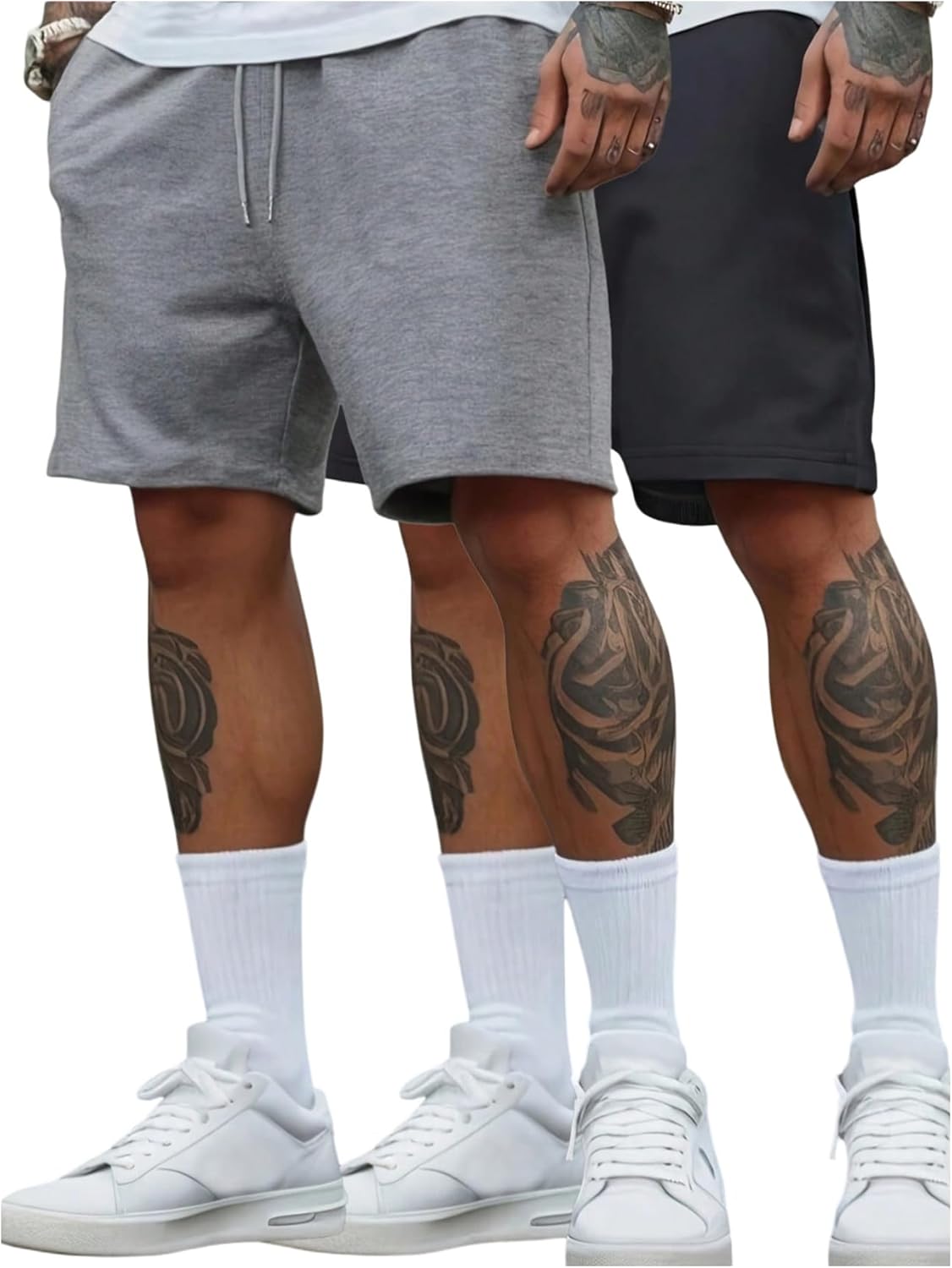 SHENHE Men's 2 Pack Baggy Sweat Shorts Drawstring Elastic Waist Casual Pajama Pocket Jogger Athletic Gym Shorts Pants