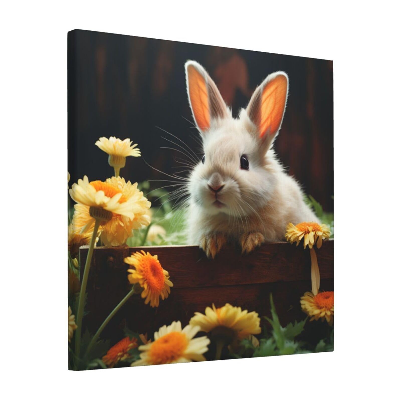 FodPand Rabbit and flower Canvas Wall Art for Living Room Wall Decor 12"x12" Modern Artwork Painting Pictures Hanging Canvas Prints Aesthetic Wall Art for Bedroom Bathroom Office Wallart Decor