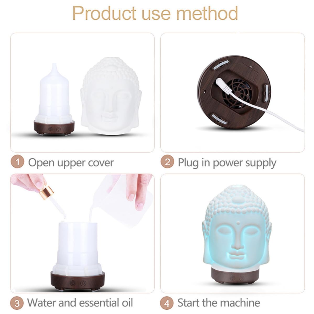 Diffusore di Aromaterapia Buddha in Ceramica Bianca Ac220 10w | Uso Decorativo, Funzionamento Silenzioso, Portatile, per Ufficio e Ristorante
