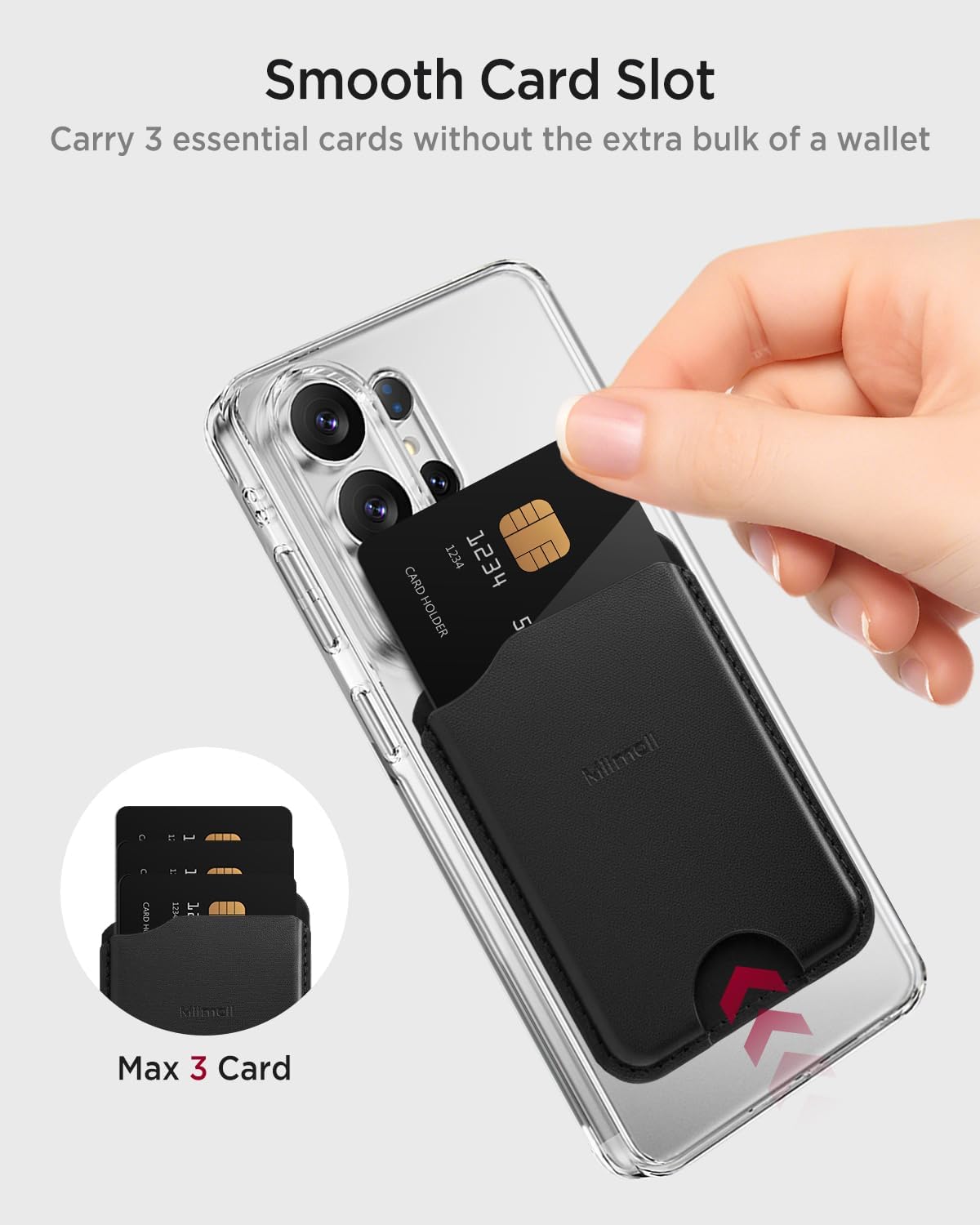 Miimall for MagSafe Wallet Leather, [RFID Blocking] 3-Card Holder for Samsung Galaxy S26/S25/S24 Ultra/Edge/Plus/FE, Z Fold 7/6, Pixelsnap, iPhone Series Thin Slim Strong Magnetic Phone Wallet Black