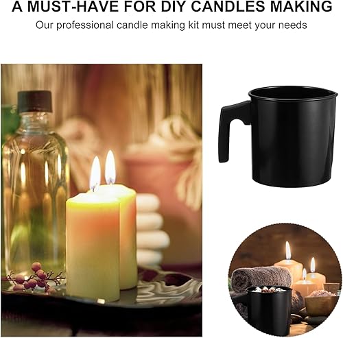 Miniatura 7 de Healifty Olla para hacer velas de 41 onzas, jarra de cera de acero inoxidable para velas, chocolate, jabón (negro)