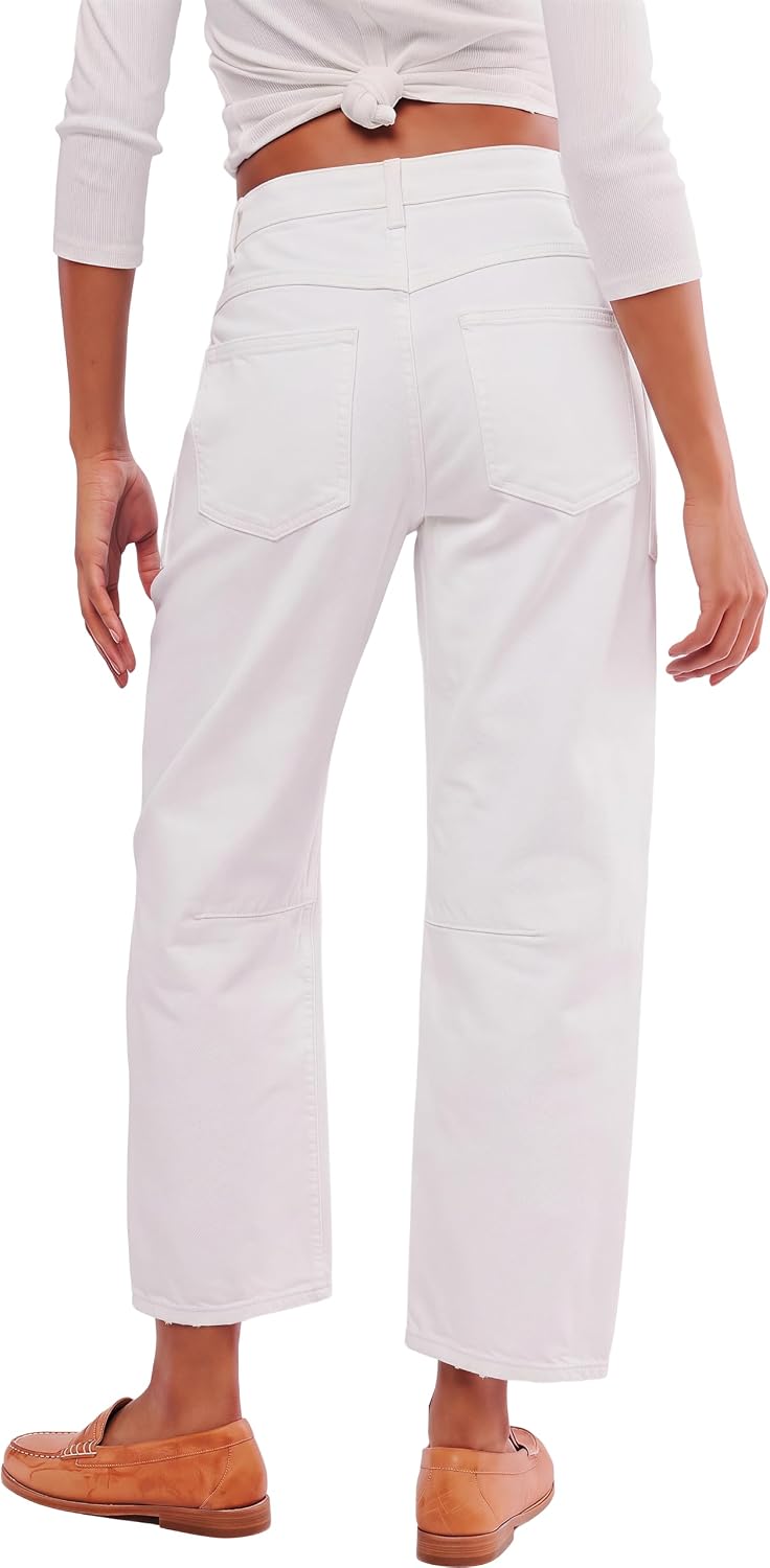 LifeShe Women's Embroidered Barrel Jeans Low Rise Wide Leg Denim Pants Stretchy Baggy Boyfriend Trousers