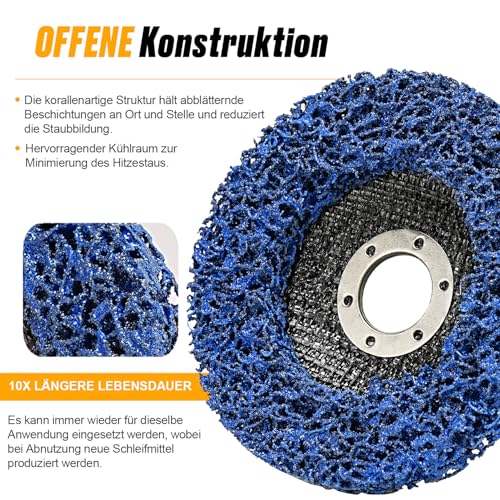 NuoDunco 125MM CSD Scheibe Schleifscheiben,5 Stück blaue Reinigungsscheiben, Nylon Flex Scheiben Entfernung Von Farben Rost für Winkelschleifer