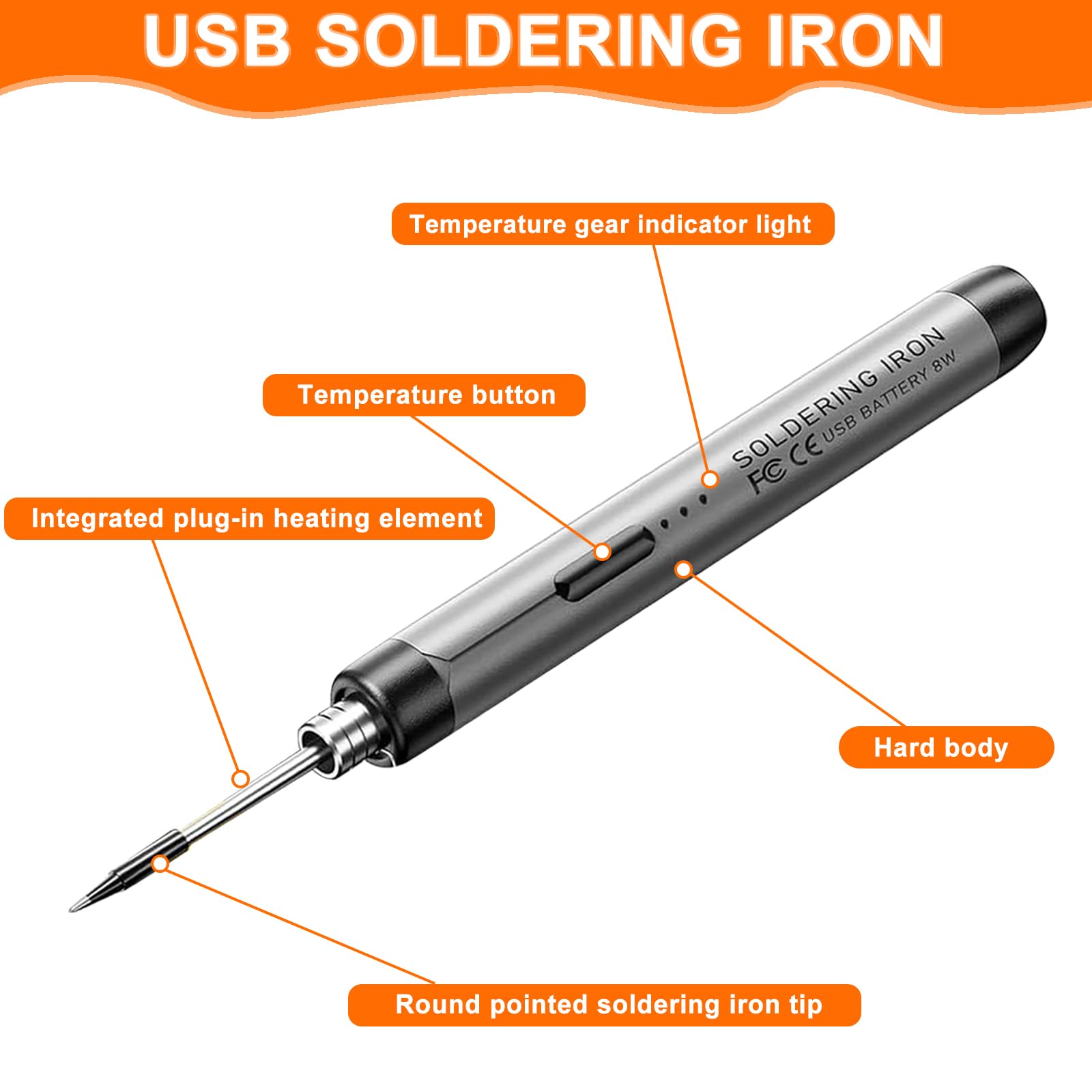 Soldador de Estaño Kit,Soldador con 3 Temperaturas,Ajustable 300 ℃-450 ℃, USB Interruptor ON/OFF