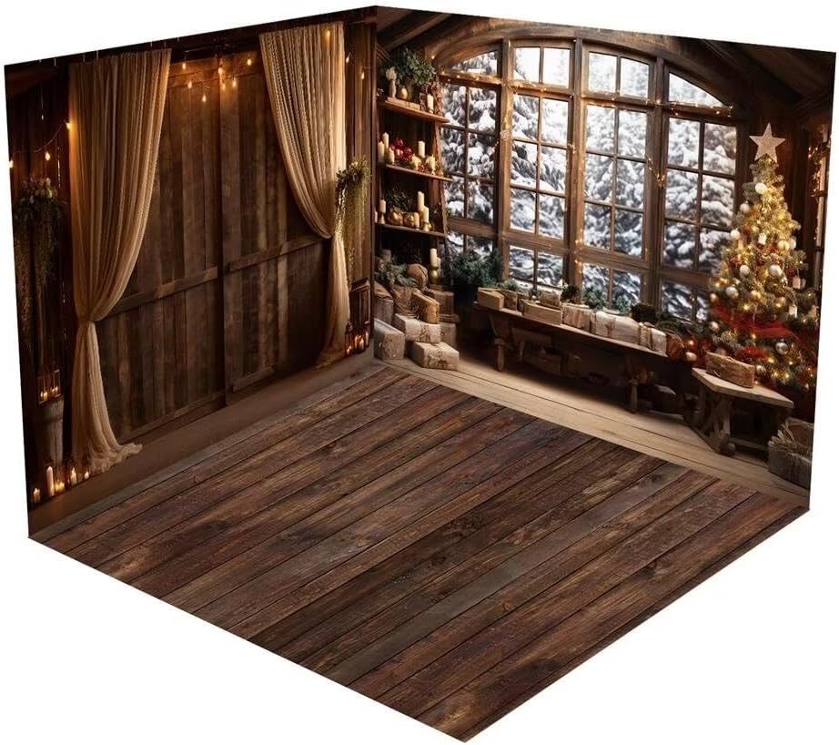 Amazon.com : Kate Christmas Winter Snow 3-Piece Photo Backdrop Room Set ...
