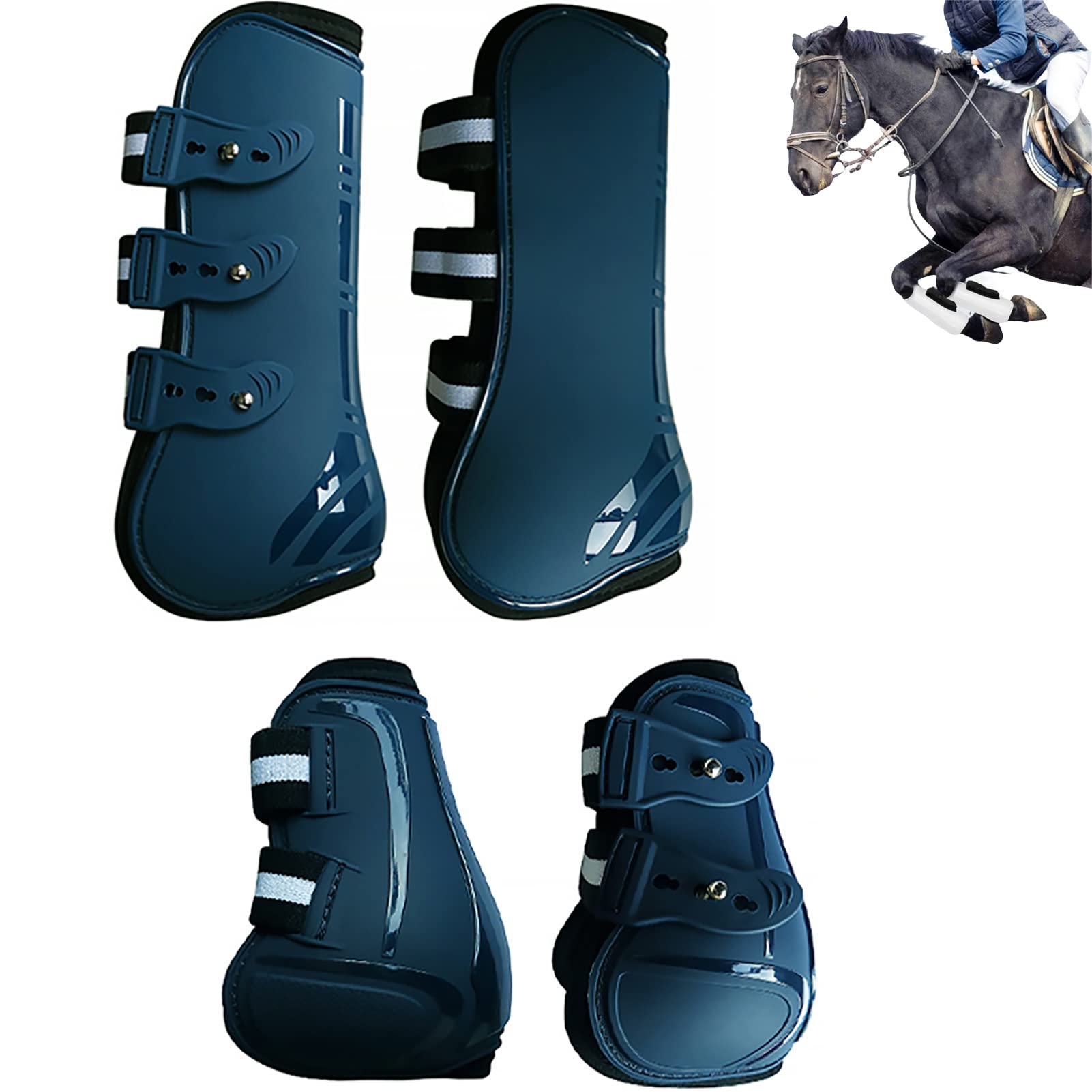 4PCS Protezione per Le Gambe del Cavallo, Stivali Elastici per la Protezione del Cavallo Addensare Stivali da Salto Anteriori in PU Protezione per Le Gambe, Protezione per Le Gambe delle Gambe