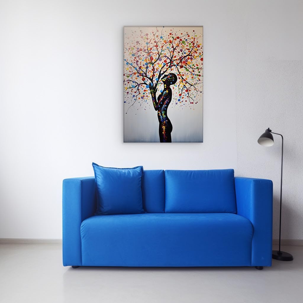 Canvas for Living room. Dotted Dreamscape: A Person and Tree in a Wash of Colors, 27 x 18 inch Canvas Wall Art - Contemporary Masterpieces - Inspirational Office Decor