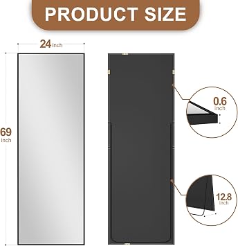 Delma Full Length Mirror with Stand, 69x24 Black Floor Mirror