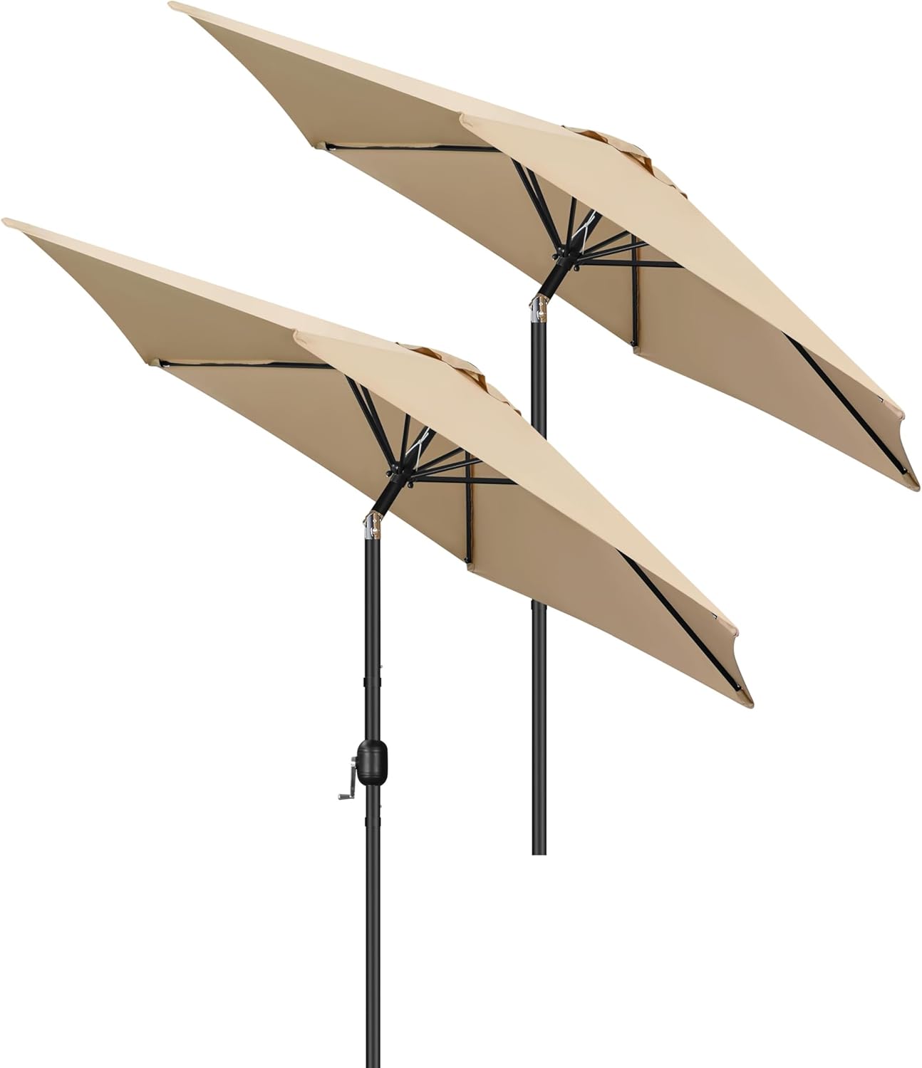 Yaheetech 2PCS Patio Umbrella, 9FT Market Table Umbrella with Ribs Push Button Tilt and Crank, Outdoor Sun Shade for Garden, Deck, Backyard, Pool, Beach Tan