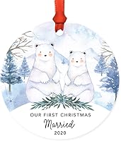 Vista 31 de Andaz Press Adorno de recuerdo de Navidad de metal redondo personalizado para la familia, My First Christmas As Gigi 2024, acuarela de osos polares