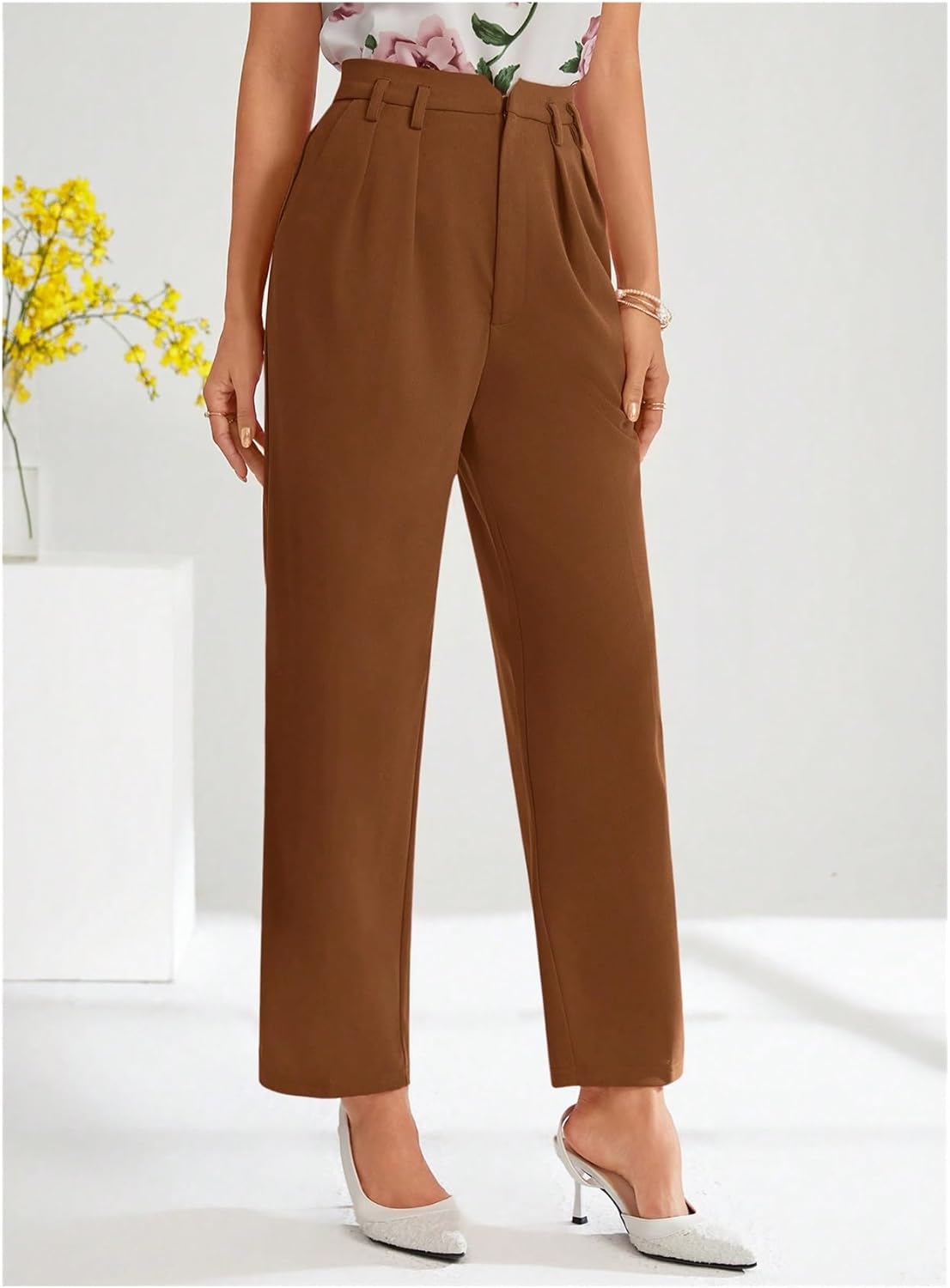 Women Casual Solid Slant Pocket Suit Pants Without Belt Work Pants
