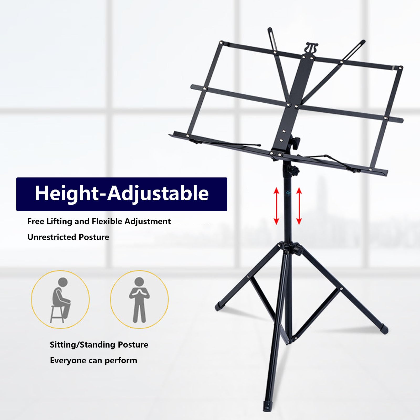 Notenständer Klappbar,Stabil 2 In 1 Doppelnutzung,Höhenverstellbar Von 26.6 Bis 220 cm,Geeignet Für Instrumentalaufführungen,Band Und Reisen