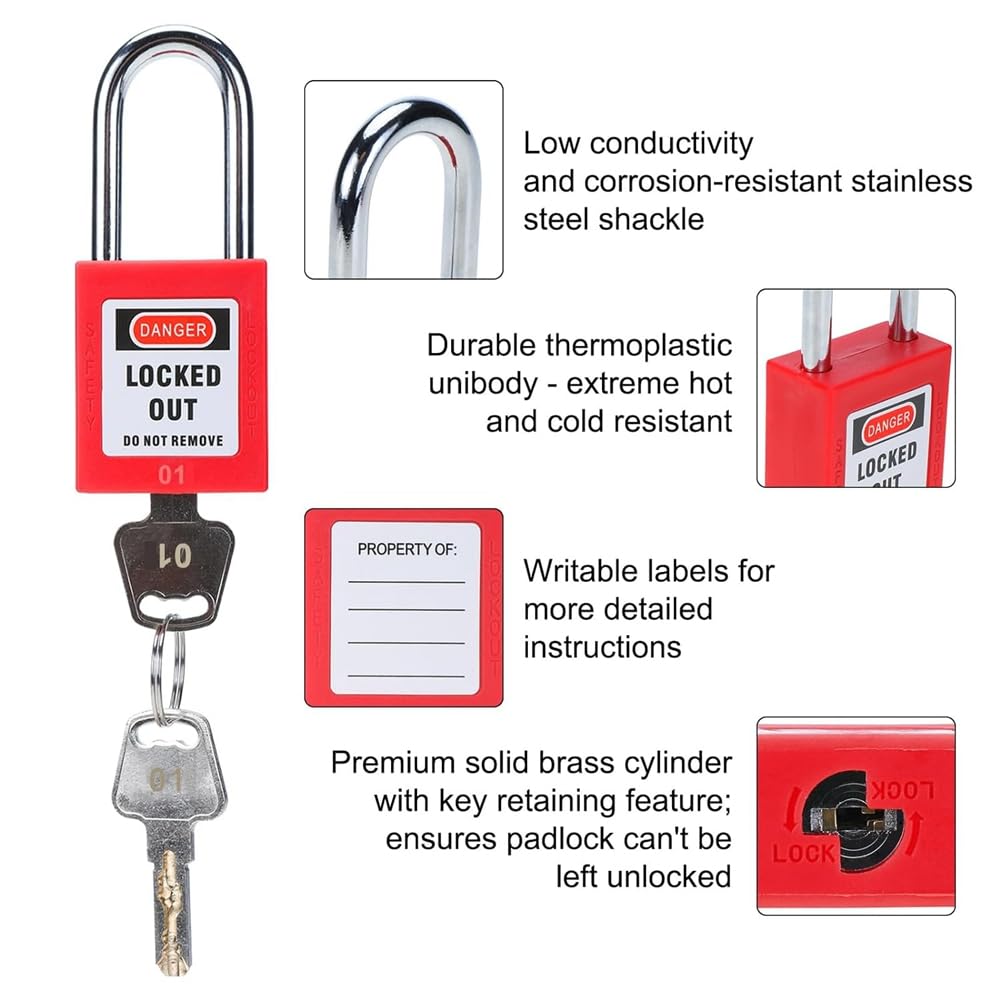 Lockout Tagout Station con 10 diversi lucchetti di sicurezza con chiave, 2 cerniere e 10 etichette di blocco, serrature in ferro rack