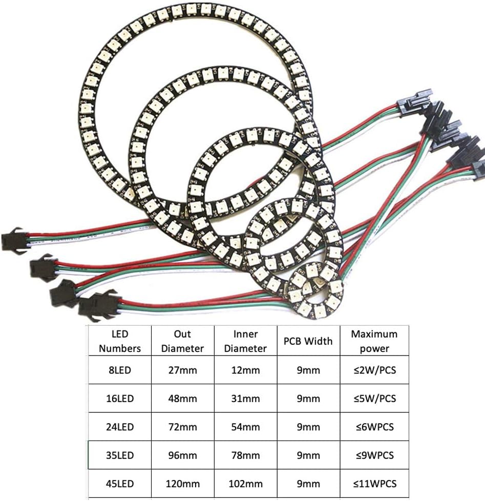 128 Bits WS2812 Addressable LED Ring with SM2.54-3P Wire, DC5V WS2812B 5050 RGB LED with Built-in Drivers Pixels Individual Controlling for Arduino Pi ESP8266 ESP32 Nodemcu (128 bits)