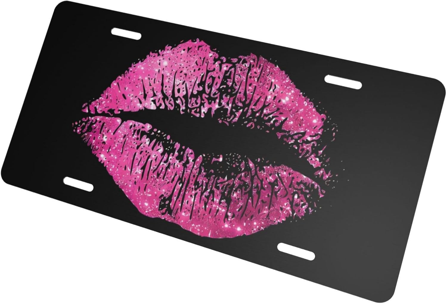 Pink Glitter Lips Front License Plate Aluminum Decorative License Plates Funny Metal Car Plate Novelty Vanity Tag Cover 6"X12" Car Decor Accessory with 4 Holes for Men Women