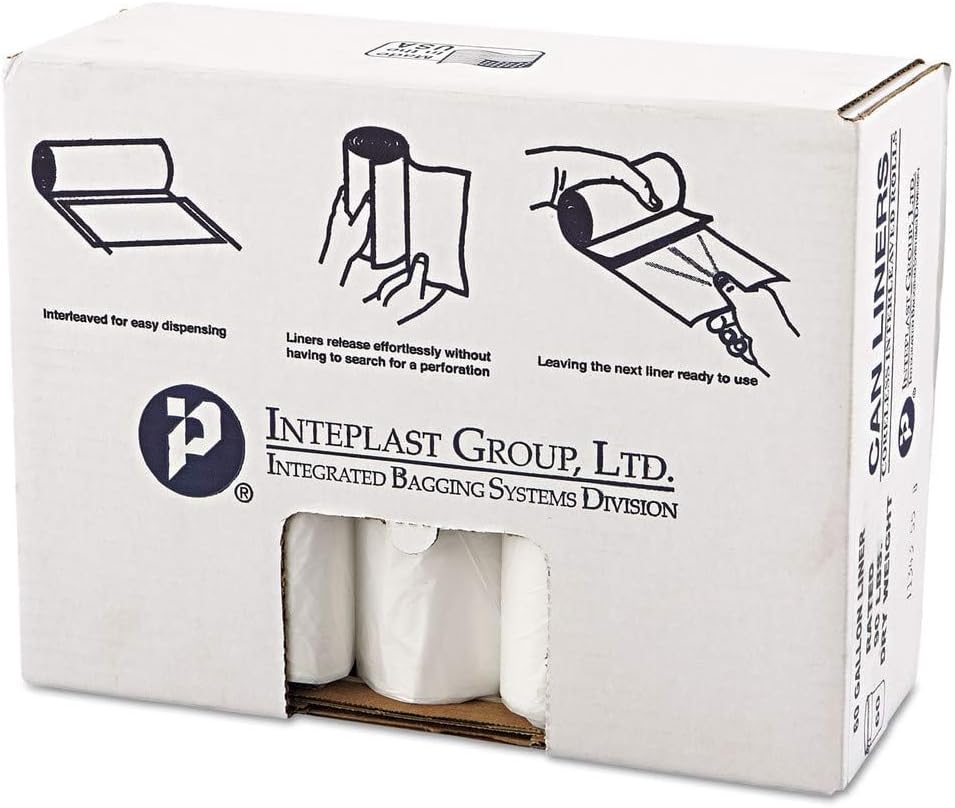Inteplast 40-45 Gallon, Extra Heavy Duty Trash Bags - .80 Mil, White, 100 Count