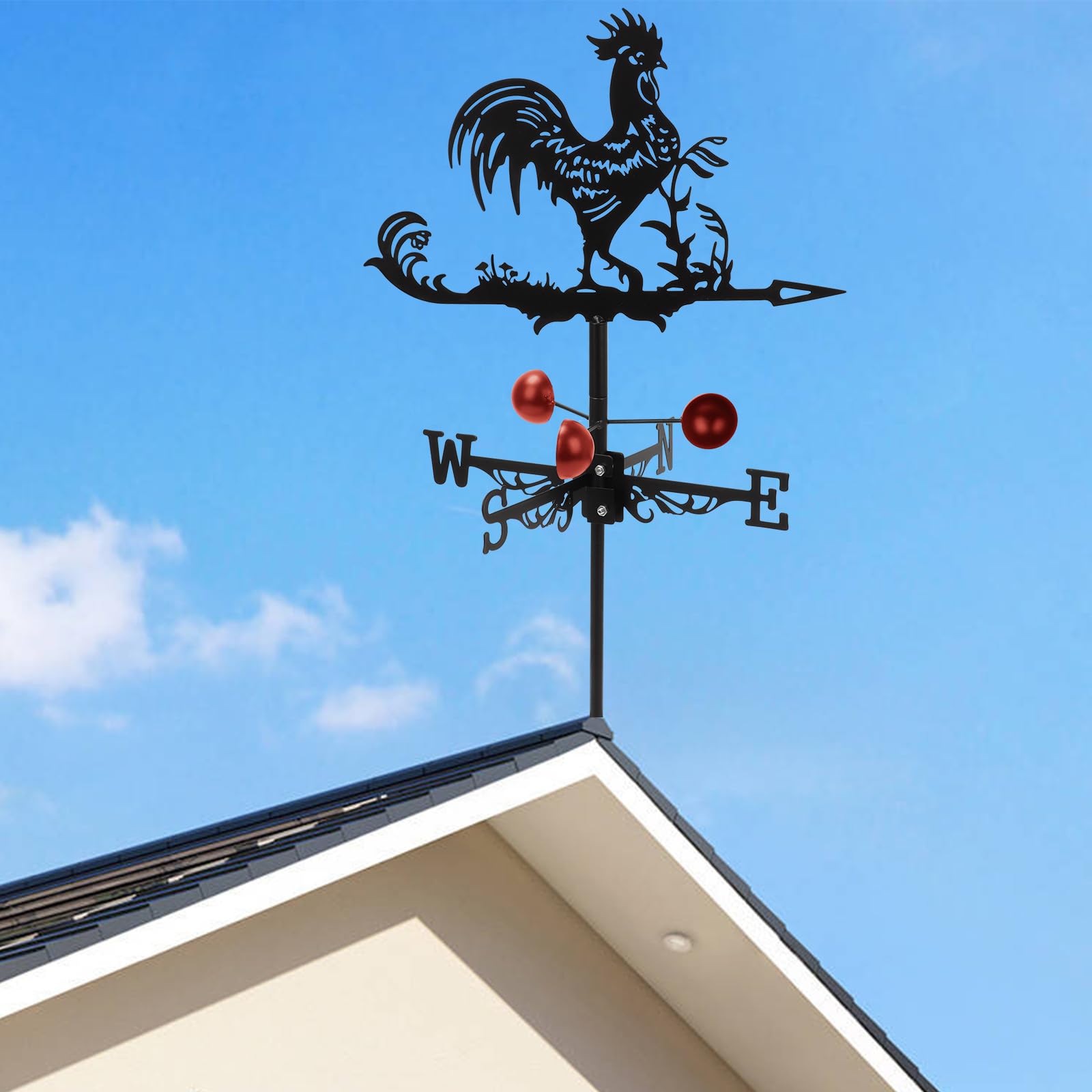 Girouette Rétro en Métal, 13x22 Pouce Girouette de Jardin Exterieur, Design de Coq Indicateur de Direction du Vent, pour Jardin et Ferme Deco Toit Exterieur (Coq)
