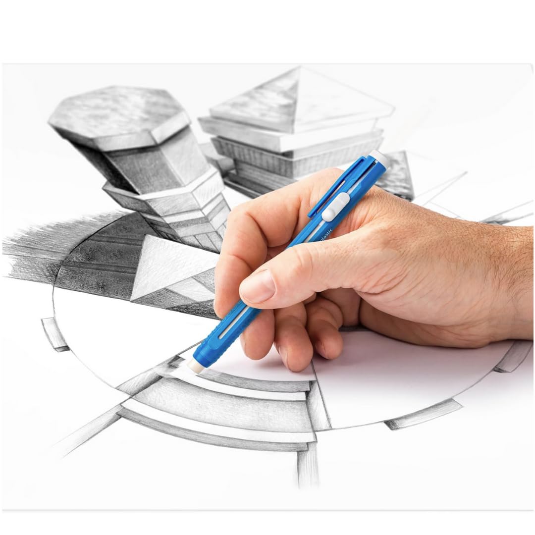 STAEDTLER 6er Pack Mars Kunststoff Radierstift mit nachfüllbarem Halter, Deutscher Radiergummi für Bleistifte, Wisch- & Reißfreie Präzision, Einziehbares Design mit Clip, Blau, 6 Stück