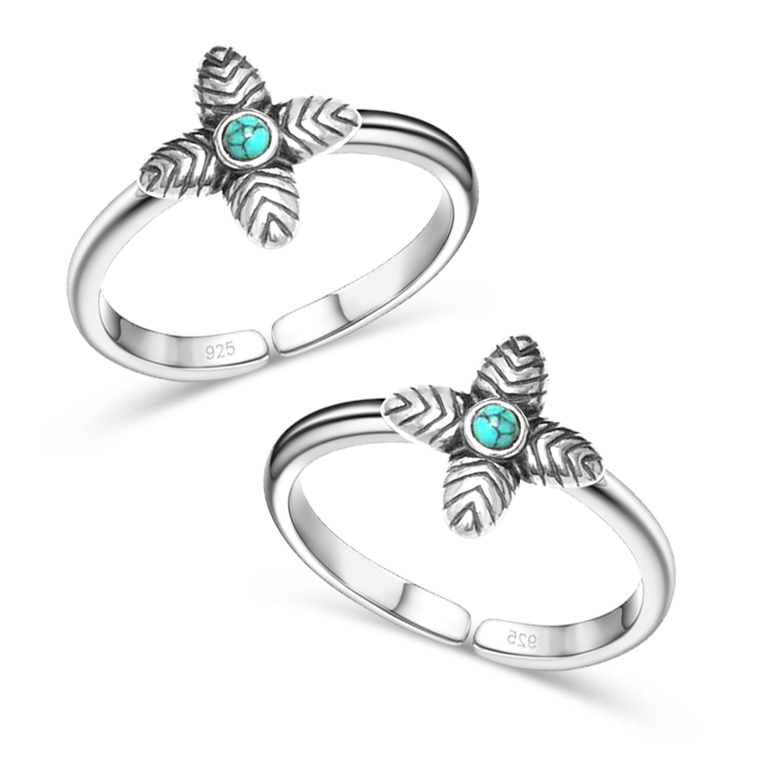 lecalla Toe Rings for Women | BIS Hallmarked 925 Sterling Silver Open Adjustable Turquoise Floral Toe-Rings | Women's Gemstone Toe Ring Foot Jewelry-picture-19