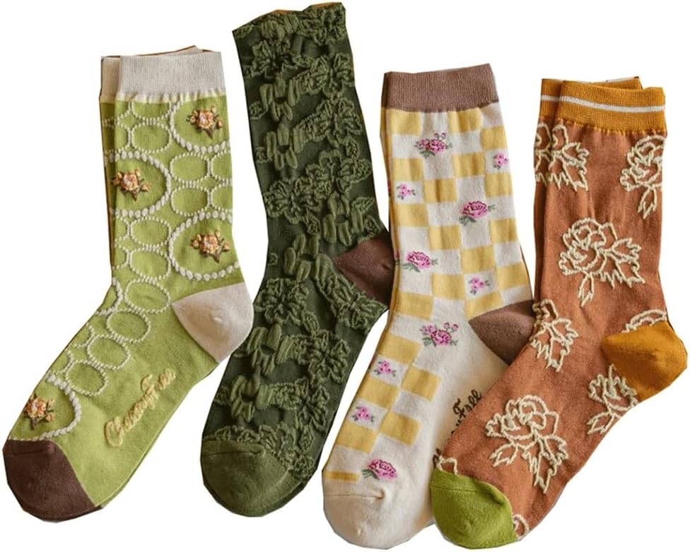 4 Pair Girl Socks for Women Gifts Long Winter Cotton Kawaii Print Set