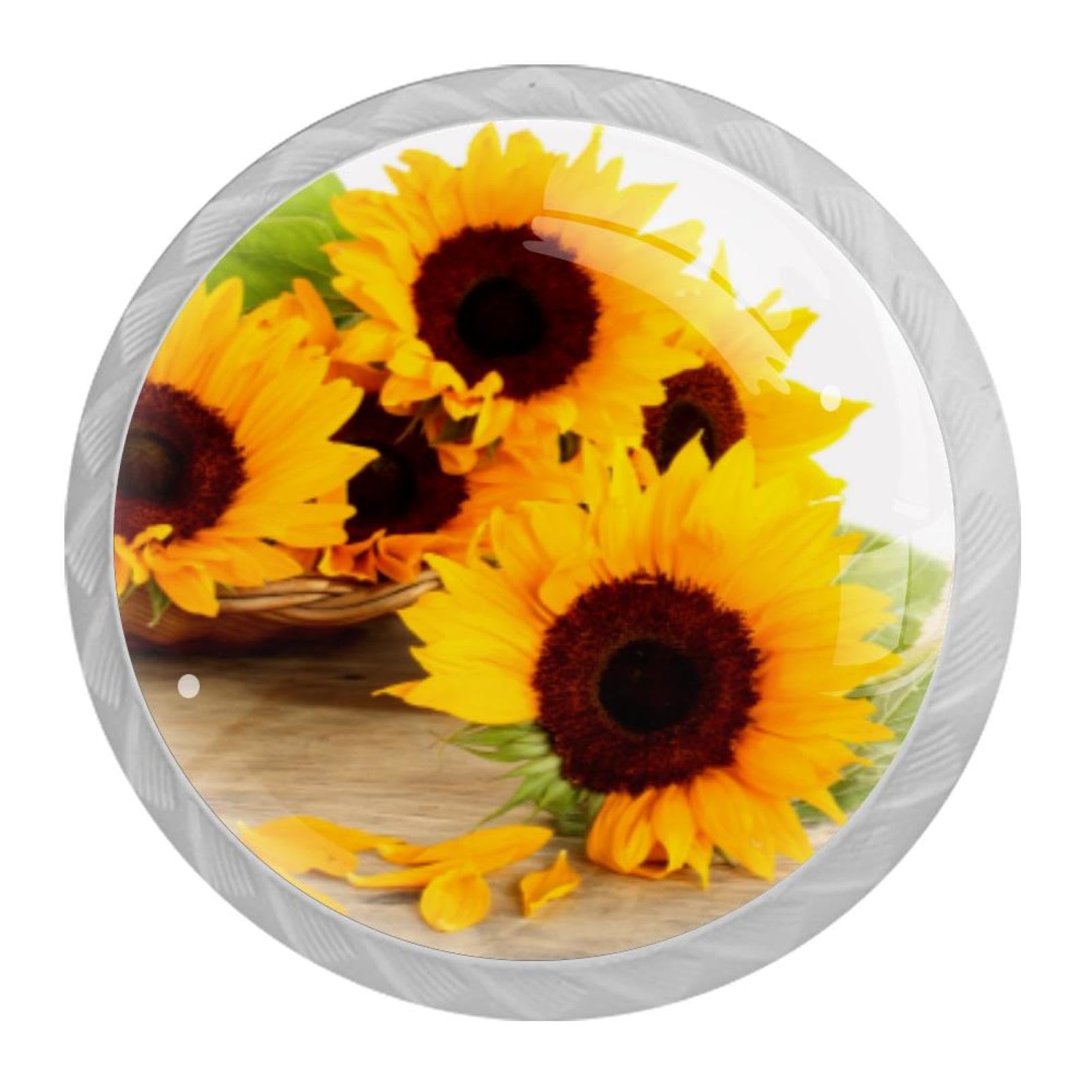 Tqmspg 4 Pieces Drawer Pulls Sunflowers Door Knobs Dresser Handles for Kitchen Wardrobe Cupboard Hardware Furniture