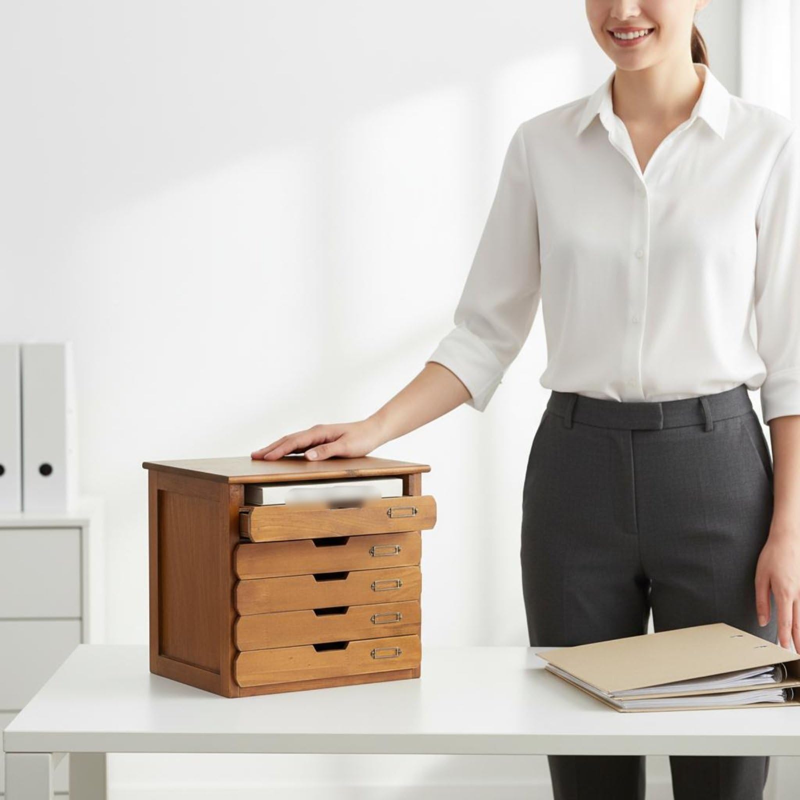 Gralara Scatola con Cassetti in Legno Multifunzione Portaoggetti in Legno con Cassetti Uso Ordinato Organizzazione Ufficio per Impiegati