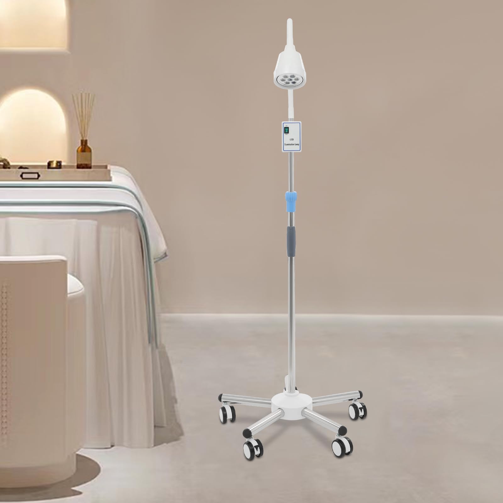 5Pcs Legs Medical Examination Lamp, Adjustable Height Examination Lamp with LED Surgical Light and 360 ° Rotation Hose,Exam Light for Outpatient Clinics,Gynecology, Stomatology (White, Silver)