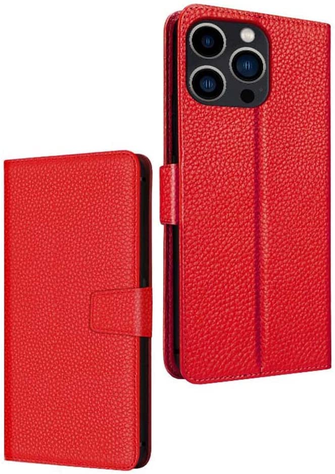 Étui portefeuille iPhone 13 Pro rouge antichoc 6,1 pouces à clapet