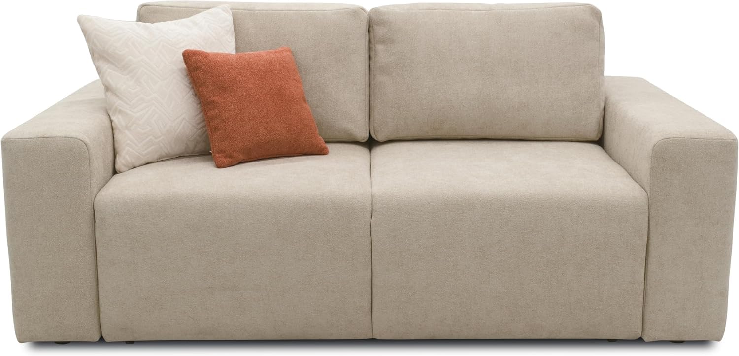 DOMO. collection Sofa Lares, Schlaffunktion & Federkern, Beige | 2 Sitzer mit Schlaffunktion und losen Rückenkissen, komfortables Schlafsofa, 192 x 116 x 85 cm (BxTxH)