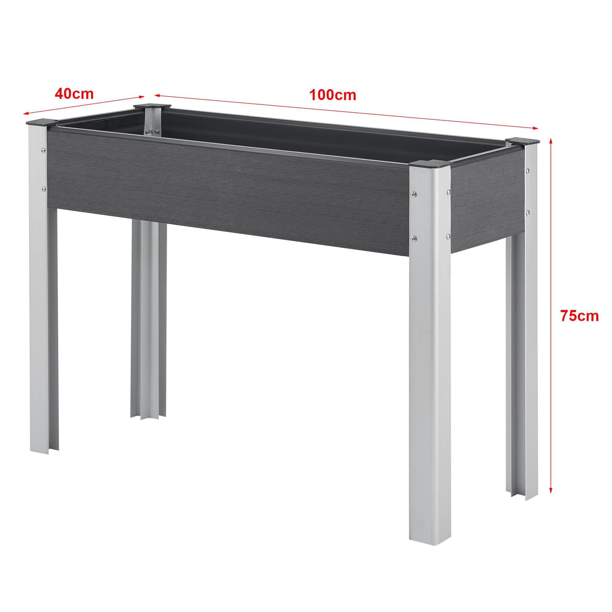 [en.casa] Huerto Urbano Beverwijk Mesa de Cultivo Rectangular Jardinera Soporte para Plantas Exterior Base de Rejilla Aluminio WPC 100 x 40 x 75 cm Gris Oscuro