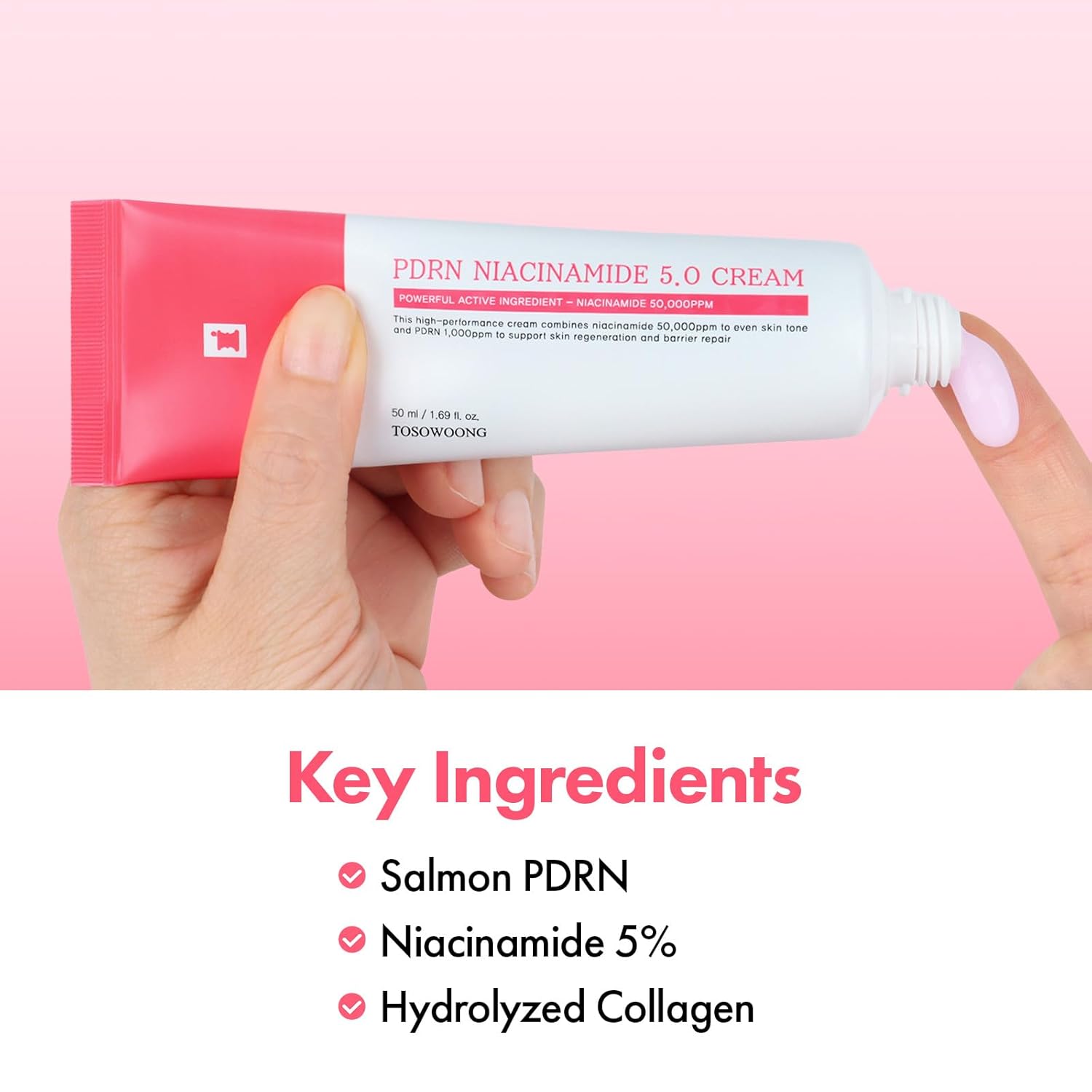 TOSOWOONG PDRN Niacinamide 5.0 Cream, Niacinamide 5% Dark Spot Remover for Face, Hyperpigmentation & Blemish Care, Salmon DNA Hydrating Moisturizer, Korean Skincare, 50ml / 1.69 fl. oz. - Image 4