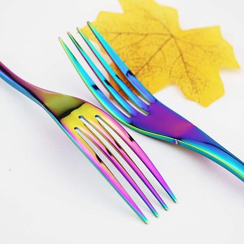 Miniatura 3 de JASHII Vajilla de 20 piezas multicolor Rainbow Iridiscente, juego de cubiertos de acero inoxidable, juego de cubiertos con acabado espejo