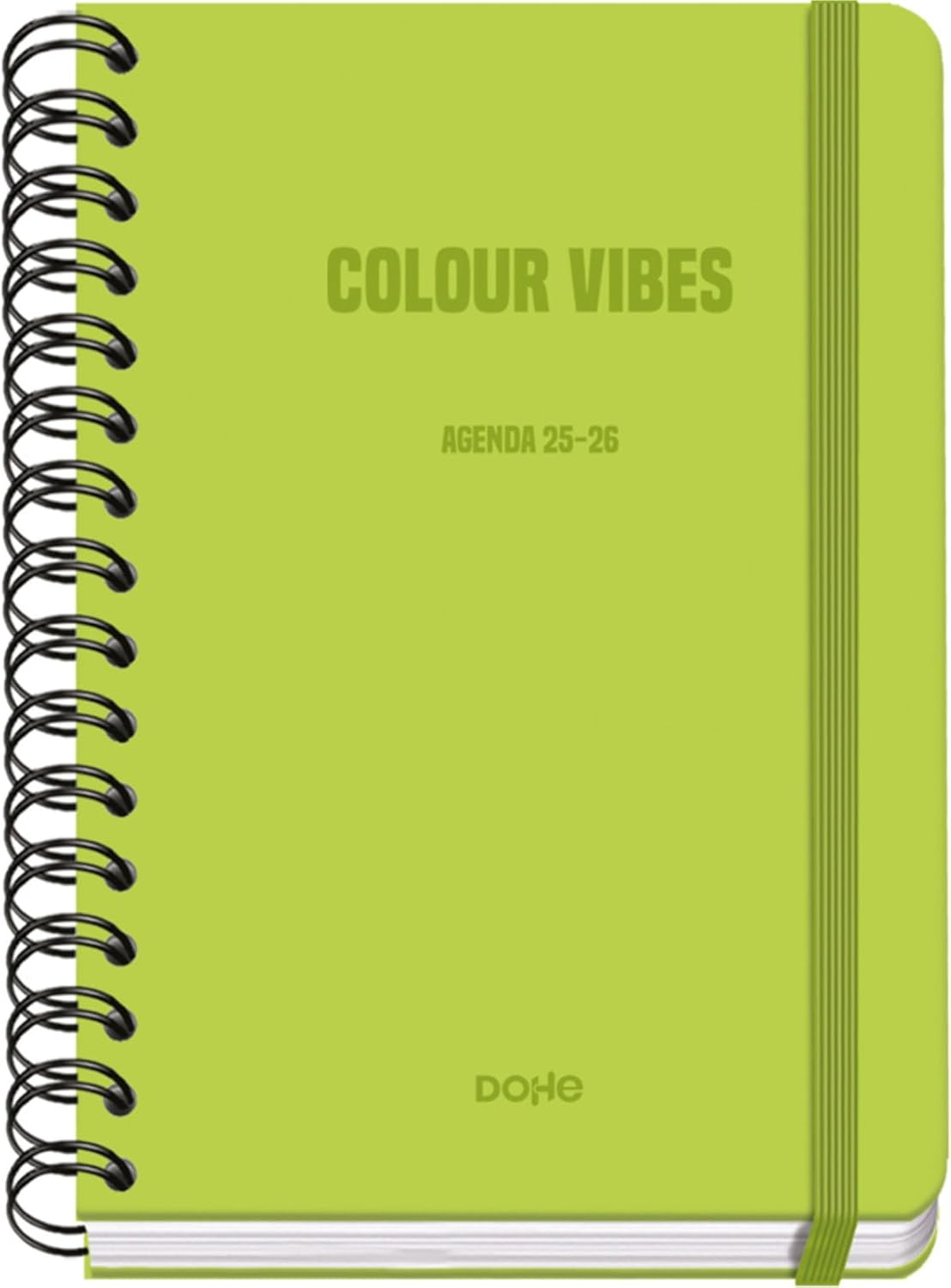 Dohe - School Agenda 2025 2026 - Weekly Overview, Size A5 (15 x 21 cm), Spanish and English, Double Spiral Binding and Elastic Band, Hard Cover, 4 Sticker Pages - Colour Vibes Lime