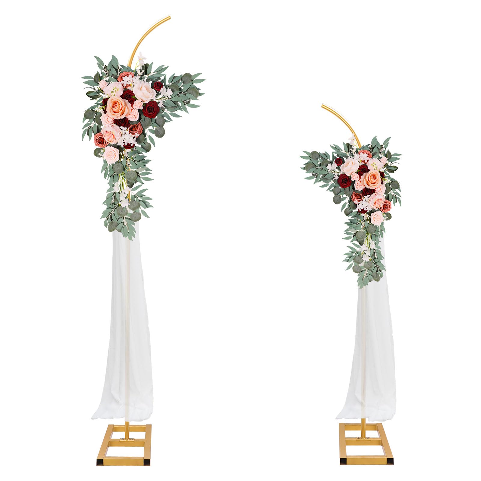 Metal Arch Backdrop Stand,Set of 2 Gold Curved Top Wedding Flower Arch Decorations,Balloon Arch Stand,Wedding Arches for Ceremony Birthday Baby Shower Anniversary Decoration(6.2FT&7.5FT)